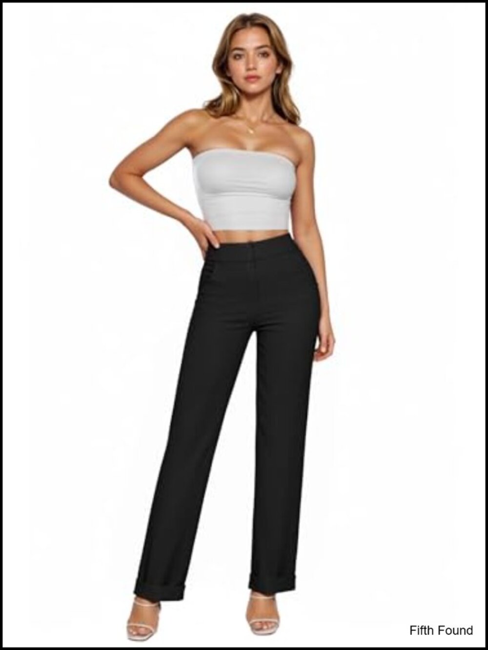 Wide Leg Business Casual Trousers High Rise Straight Leg Side Pockets Office